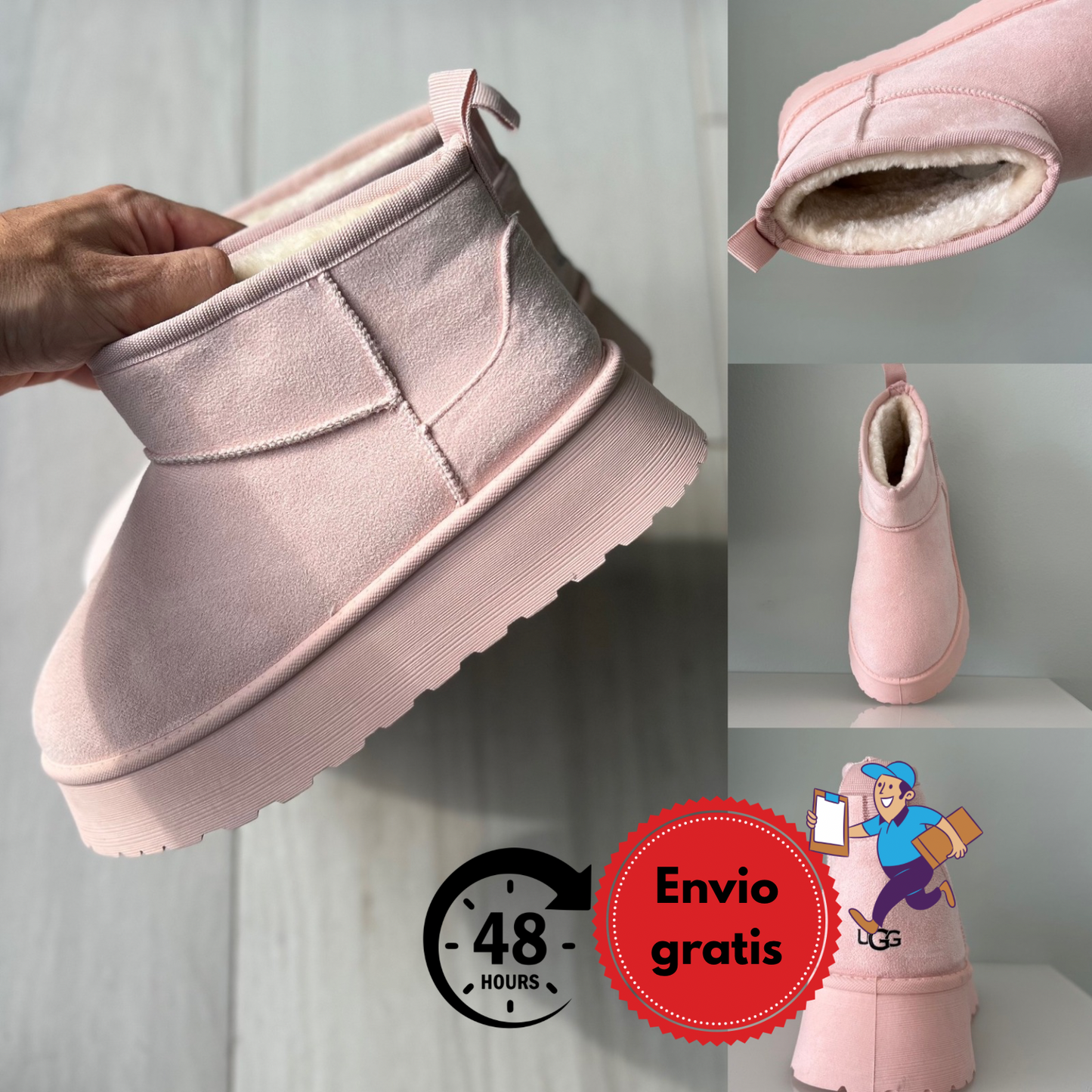 Botitas marca Rosa palo calidad premium con pelo interior para el frío