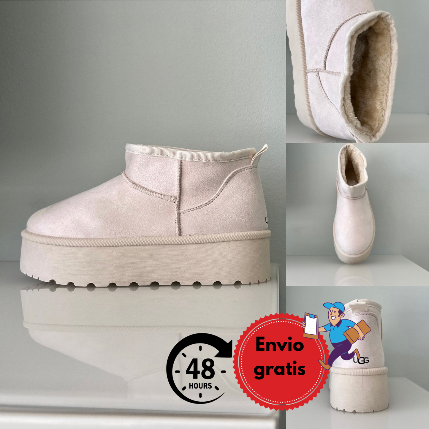 Botitas marca Beige Claro calidad premium con pelo interior para el frío
