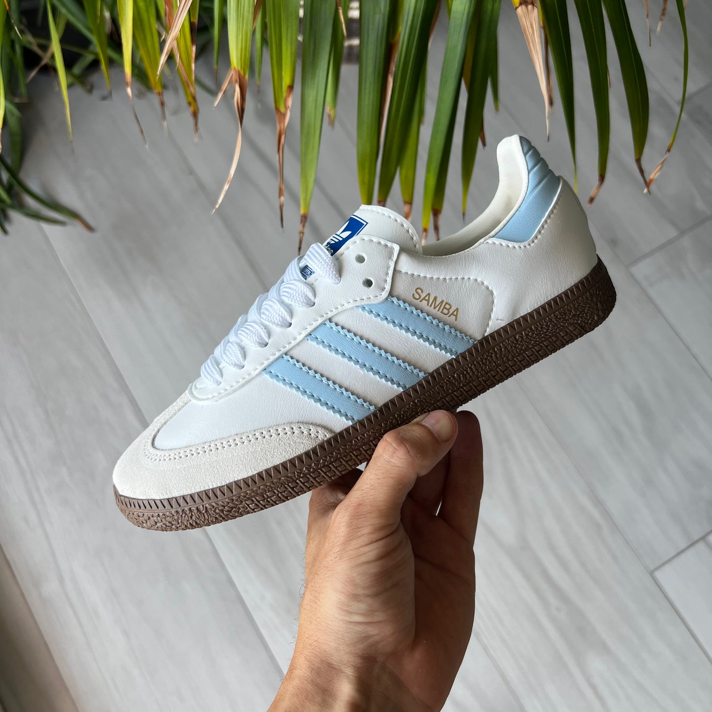 Zapatillas A. Samba blancas y azul calidad premium